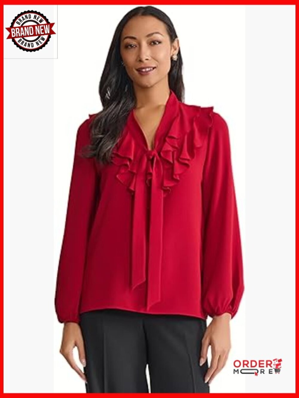 Long Sleeve Ruffled Tie-Front Top Blouse Business Casual